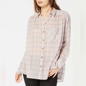 NWT Free People Break My Stride Plaid Metallic Striped Shirt XS